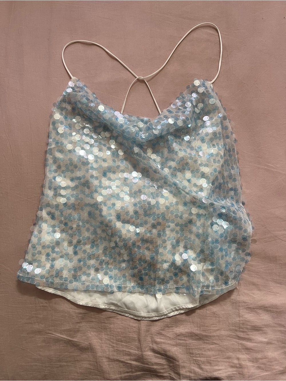 Primark Light Blue Sequin Cowl Neck Top